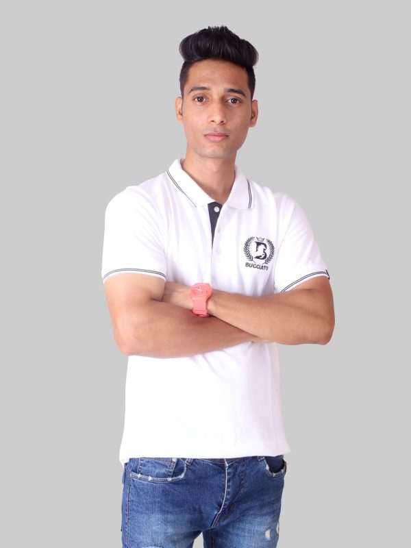 White With Black Polo Collar Fit T-shirt