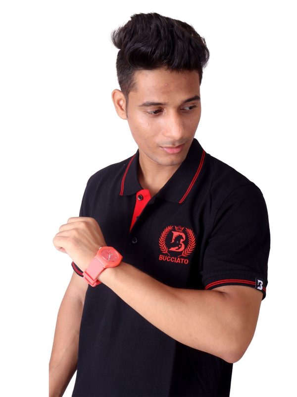 Black with Red Polo Collar Fit T-shirt