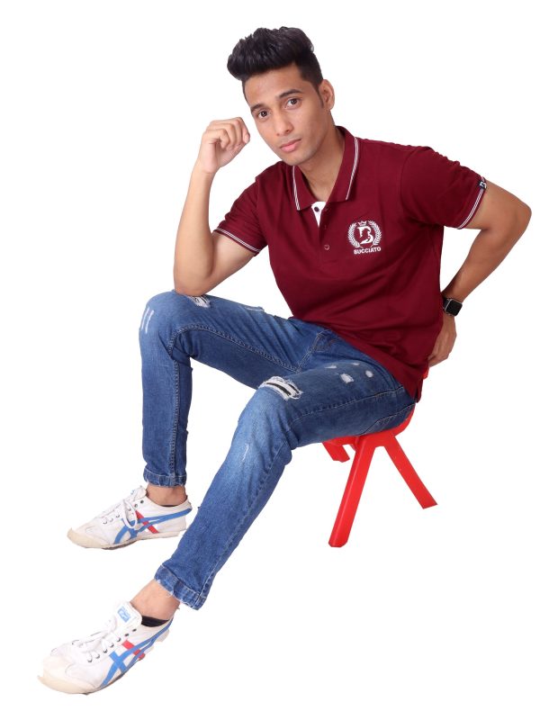 Maroon with White Polo Collar Fit T-shirt
