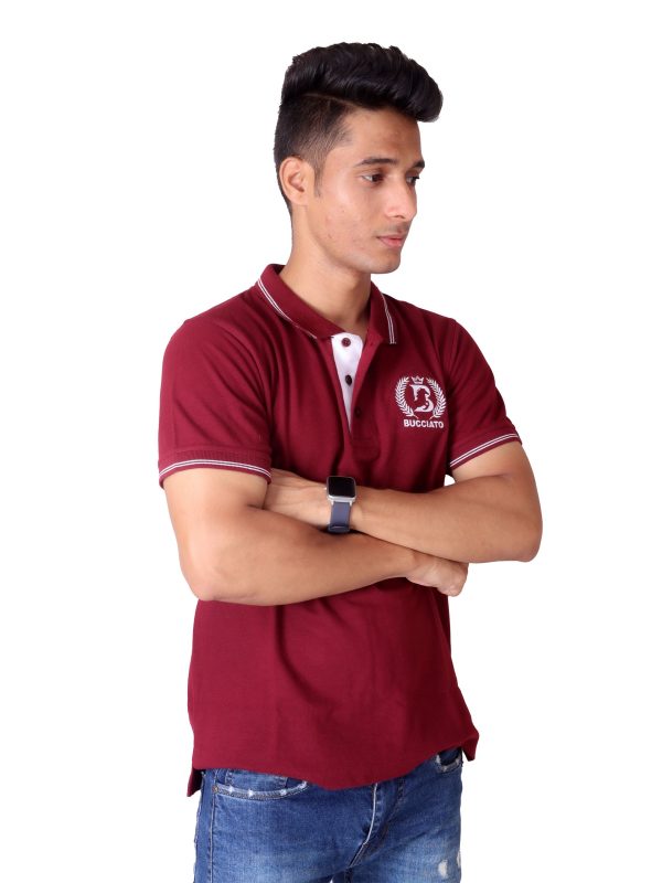 Maroon with White Polo Collar Fit T-shirt