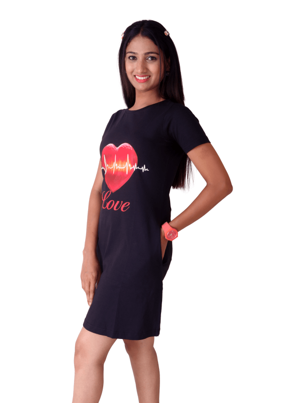 Black with Heart Love T-Shirt Dress