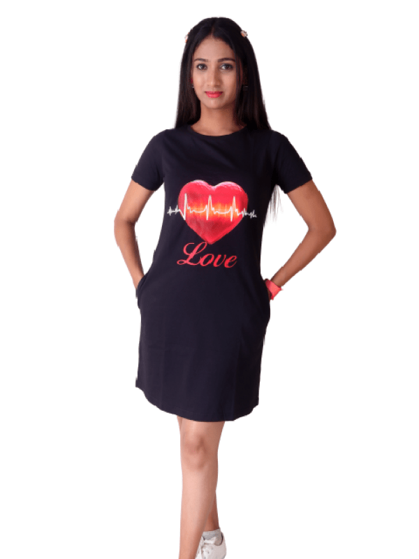 Black with Heart Love T-Shirt Dress